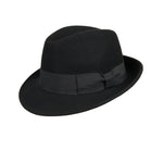 Load image into Gallery viewer, TRILBY - Cappello in Feltro Stile anni 60 Borsalino di lana Nero Fascia Nera foderato in raso nero

