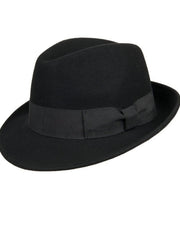 Load image into Gallery viewer, TRILBY - Cappello in Feltro Stile anni 60 Borsalino di lana Nero Fascia Nera foderato in raso nero
