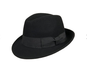 TRILBI - Cappello in Feltro di lana Nero Fascia Nera foderato in raso nero