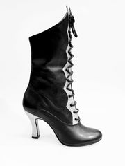 Carica immagine nella Galleria, D-3 Pairè (L/B/Jo) - Stivale in Pelle Nera Chiusura anteriore con Alamari a Stringhe con inserti in Glitter Argento
