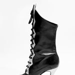 Carica immagine nella Galleria, D-3 Pairè (L/B/Jo) - Stivale in Pelle Nera Chiusura anteriore con Alamari a Stringhe con inserti in Glitter Argento
