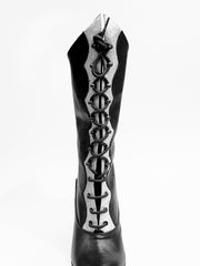 Carica immagine nella Galleria, D-3 Pairè (L/B/Jo) - Stivale in Pelle Nera Chiusura anteriore con Alamari a Stringhe con inserti in Glitter Argento
