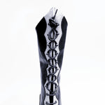 Carica immagine nella Galleria, D-3 Pairè (L/B/Jo) - Stivale in Pelle Nera Chiusura anteriore con Alamari a Stringhe con inserti in Glitter Argento
