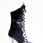 Carica immagine nella Galleria, D-3 Pairè (L/B/Jo) - Stivale in Pelle Nera Chiusura anteriore con Alamari a Stringhe con inserti in Glitter Argento
