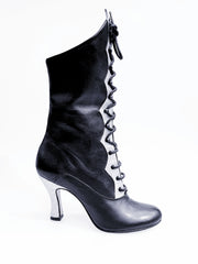 Carica immagine nella Galleria, D-3 Pairè (L/B/Jo) - Stivale in Pelle Nera Chiusura anteriore con Alamari a Stringhe con inserti in Glitter Argento
