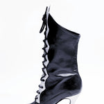 Carica immagine nella Galleria, D-3 Pairè (L/B/Jo) - Stivale in Pelle Nera Chiusura anteriore con Alamari a Stringhe con inserti in Glitter Argento
