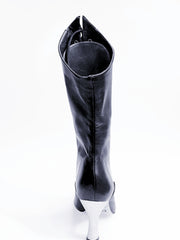 Carica immagine nella Galleria, D-3 Pairè (L/B/Jo) - Stivale in Pelle Nera Chiusura anteriore con Alamari a Stringhe con inserti in Glitter Argento
