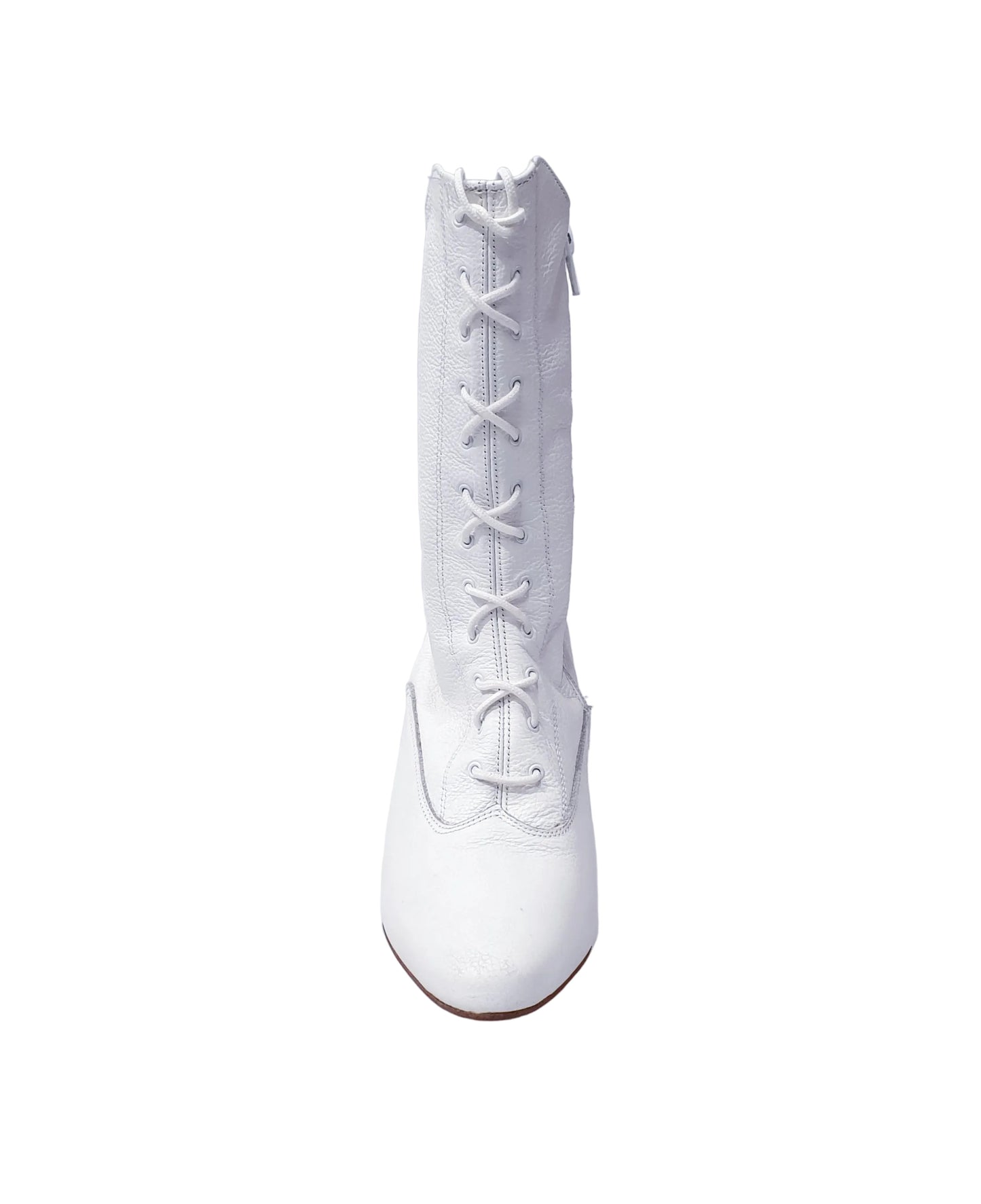Stivali bassi in pelle bianca D-2 Zip 619 Wish Dance Shop con chiusura zip laterale e stringhe anteriori.