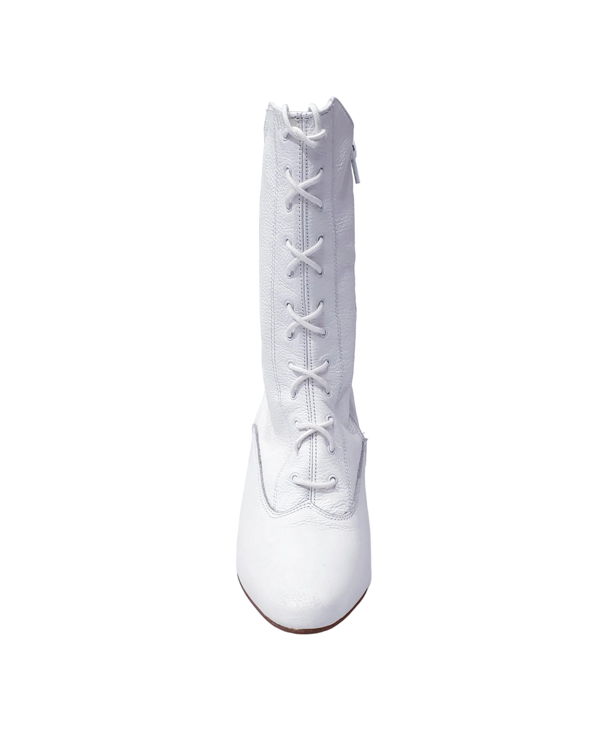 Stivali bassi in pelle bianca D-2 Zip 619 Wish Dance Shop con chiusura zip laterale e stringhe anteriori.