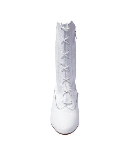 Stivali bassi in pelle bianca D-2 Zip 619 Wish Dance Shop con chiusura zip laterale e stringhe anteriori.