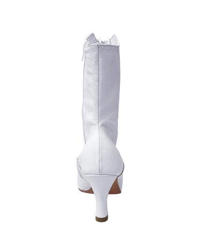 Stivale basso in pelle bianca D-2 Zip 619 Wish Dance Shop con stringhe anteriori e chiusura zip laterale