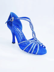 Load image into Gallery viewer, Infinity (BI-Flex) - Scarpa da Donna in Lurex Blu Royal e Camoscio Blu Royal con Swarovski Boreali Parziali solo avanti e Fondo Extraflex Competition
