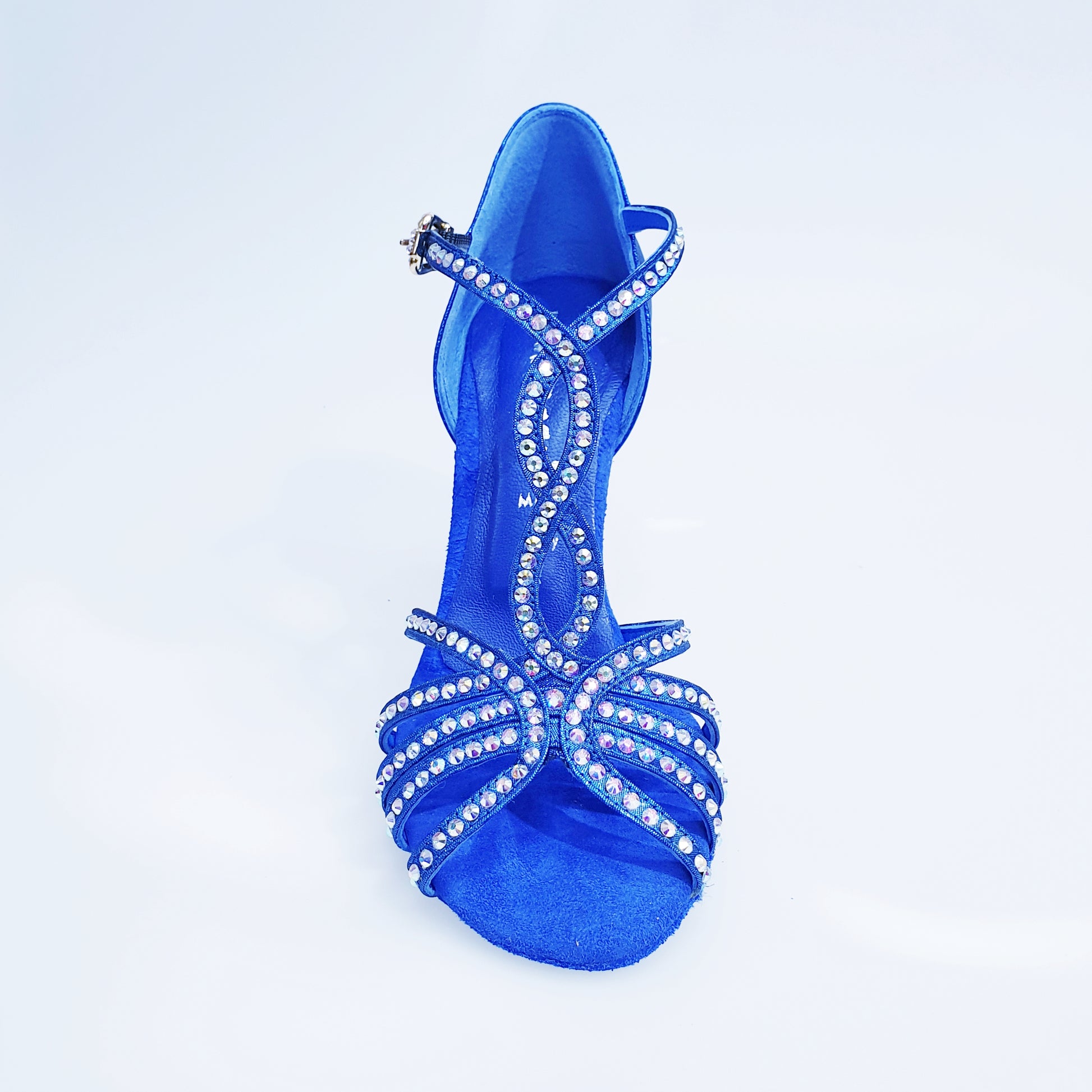 Scarpa da donna Infinity BI-Flex in lurex blu royal e camoscio con Swarovski, suola extraflex per danza e competizione.