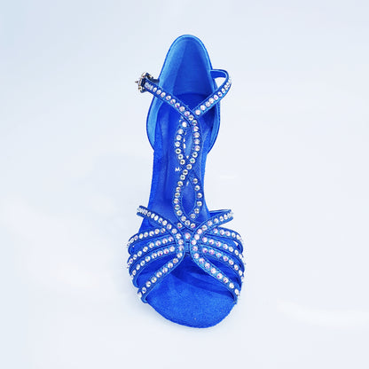 Scarpa da donna Infinity BI-Flex in lurex blu royal e camoscio con Swarovski, suola extraflex per danza e competizione.