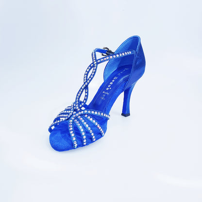 Scarpa da donna Infinity BI-Flex Wish Dance Shop in lurex blu royal e camoscio con Swarovski e suola extraflex per competizione
