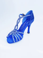 Load image into Gallery viewer, Infinity (BI-Flex) - Scarpa da Donna in Lurex Blu Royal e Camoscio Blu Royal con Swarovski Boreali Parziali solo avanti e Fondo Extraflex Competition
