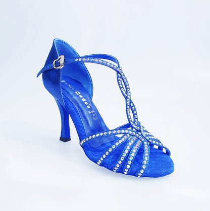 Scarpa da donna Infinity BI-Flex in lurex blu royal e camoscio blu royal con Swarovski boreali e suola extraflex da competition