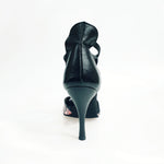 Load image into Gallery viewer, Lilith Fleur (460) - Woman&#39;s Sandal in Black Leather with Front Upper in Fuchsia Fleur Style with Black Elastics and Slim Heel Gold or covered in black leather
