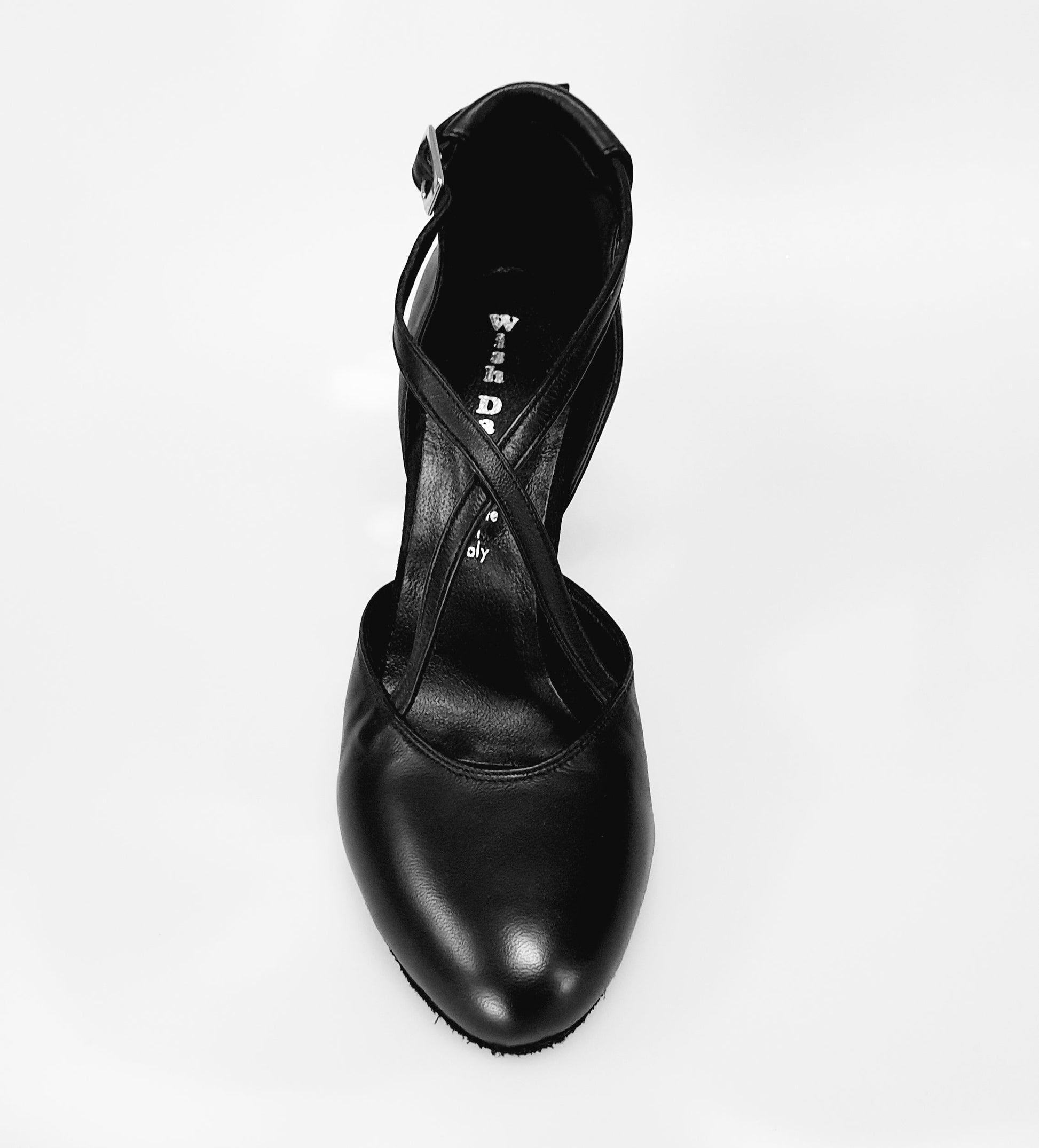 Scarpa da donna Wishdance Cuccarini lunga 178FT, semichiusa in vera pelle nera, dettaglio elegante e stile classico