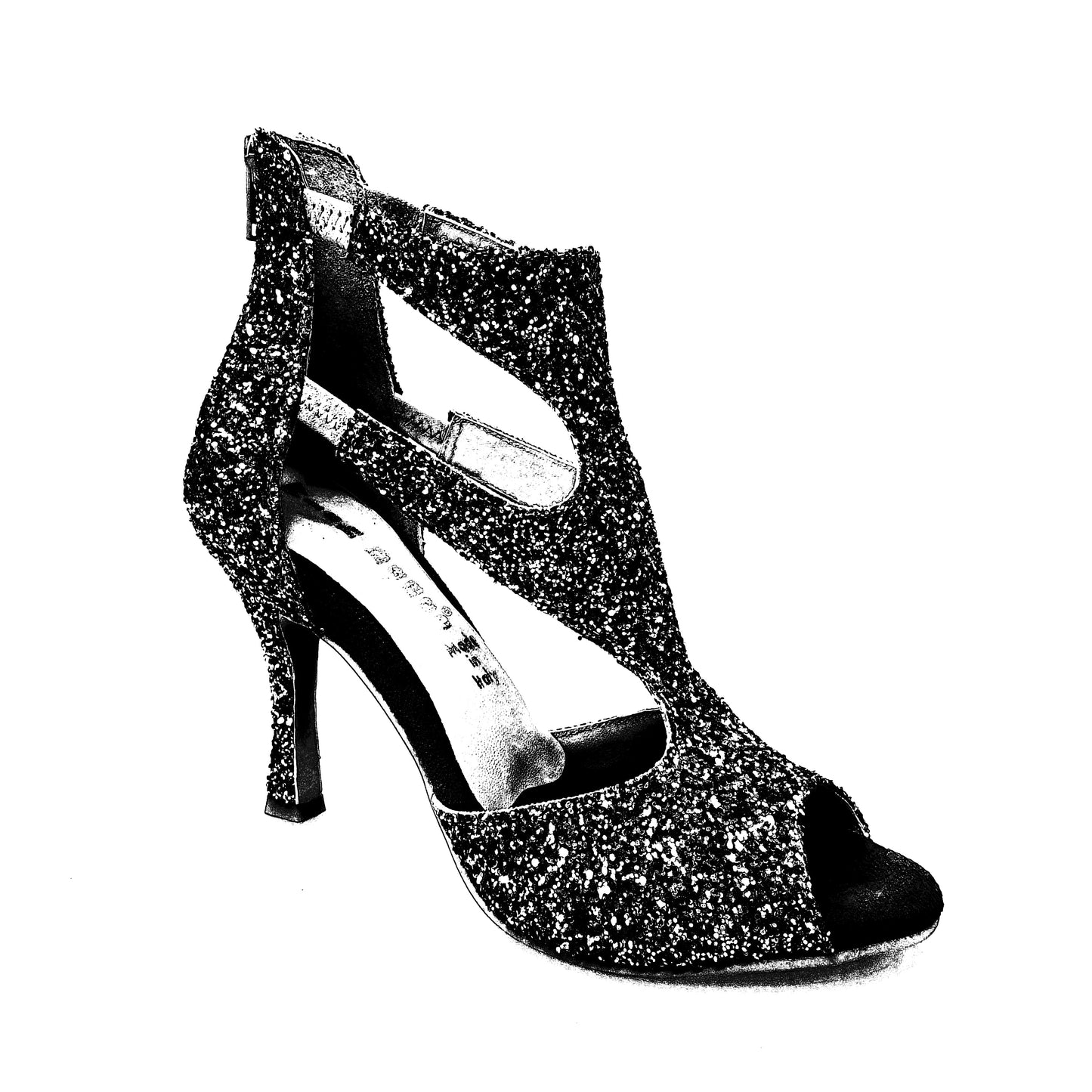 Sandalo da donna Nina Kristall di Wish Dance Shop con tacco quadrato sottile, cristalli carbon e fodera in pelle.