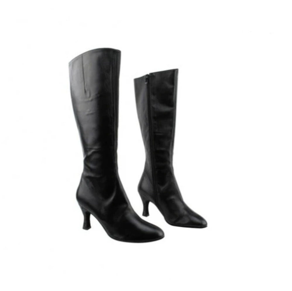 Stivali in pelle nera Wish Dance Shop D-4 S42 Zip con chiusura laterale, altezza sotto ginocchio, stile elegante e versatile.