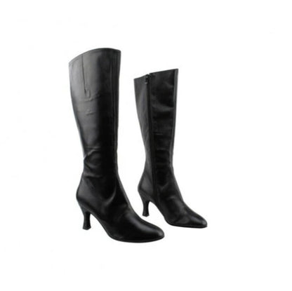 Stivali in pelle nera Wish Dance Shop D-4 S42 Zip con chiusura laterale, altezza sotto ginocchio, stile elegante e versatile.