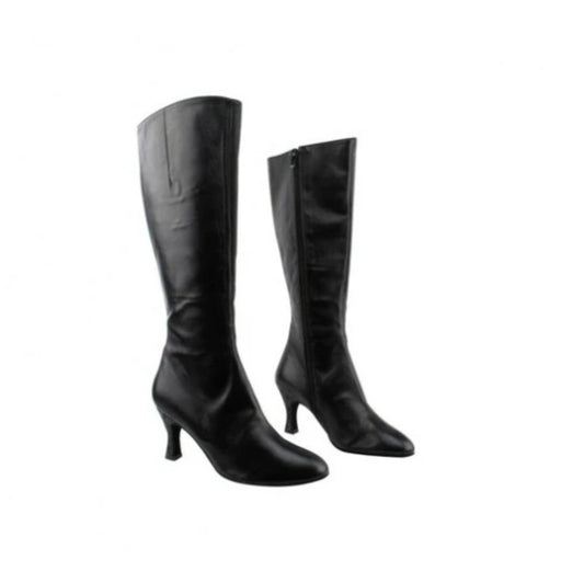 Stivali in pelle nera Wish Dance Shop D-4 S42 Zip con chiusura laterale, altezza sotto ginocchio, stile elegante e versatile.