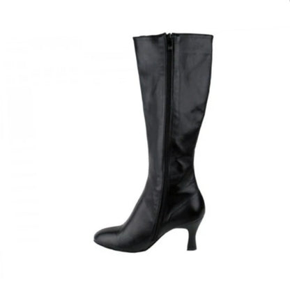 Stivali in pelle nera Wish Dance Shop D-4 S42 Zip, alti sotto ginocchio con chiusura zip laterale, stile elegante e versatile.