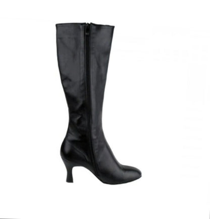 Stivali in pelle nera alta sotto ginocchio con chiusura zip laterale, modello D-4 S42 Zip, Wish Dance Shop.