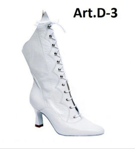 D-3 Pairè (L / B / Jo) - White Leather Boot Front Closure with Laced Frogs