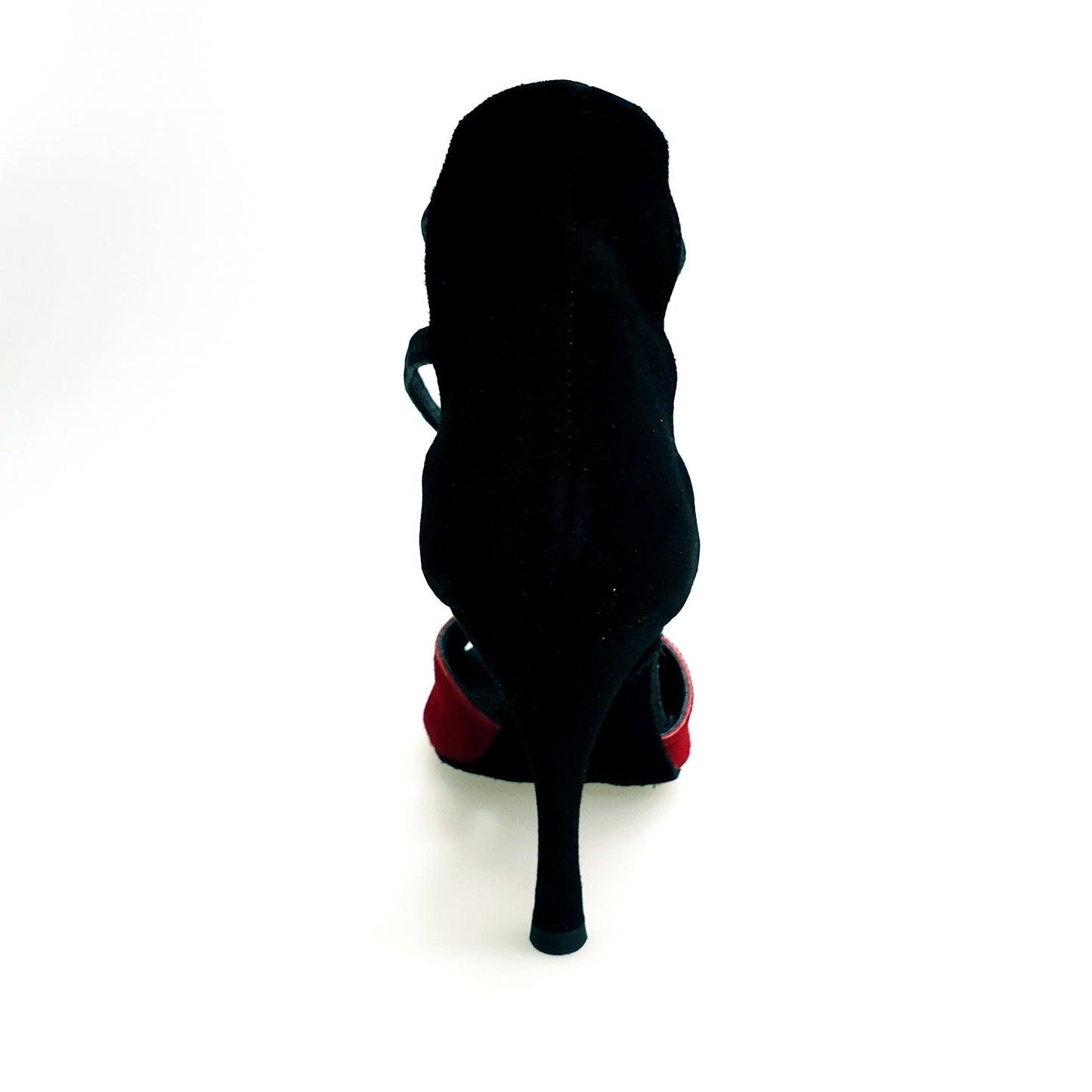 Sandalo da donna Lilith (460) in cavallino rosso con tacco e plateau in camoscio nero, con tallone e tacco a spillo.