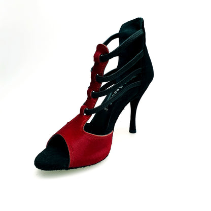 Sandalo da donna Lilith (460) di Wish Dance Shop in cavallino rosso con tacco in camoscio nero e tacco a spillo.