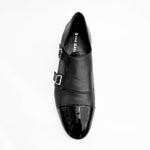 Carica immagine nella Galleria, BRISTOL /P - Scarpa da Uomo in Pelle Nera Doppia Fibbia inserto parte anteriore in Vernice Nera
