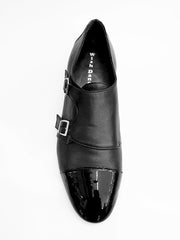 Load image into Gallery viewer, BRISTOL / P - Men&#39;s Shoe in Black Leather Double Buckle front insert in Black Patent Leather
