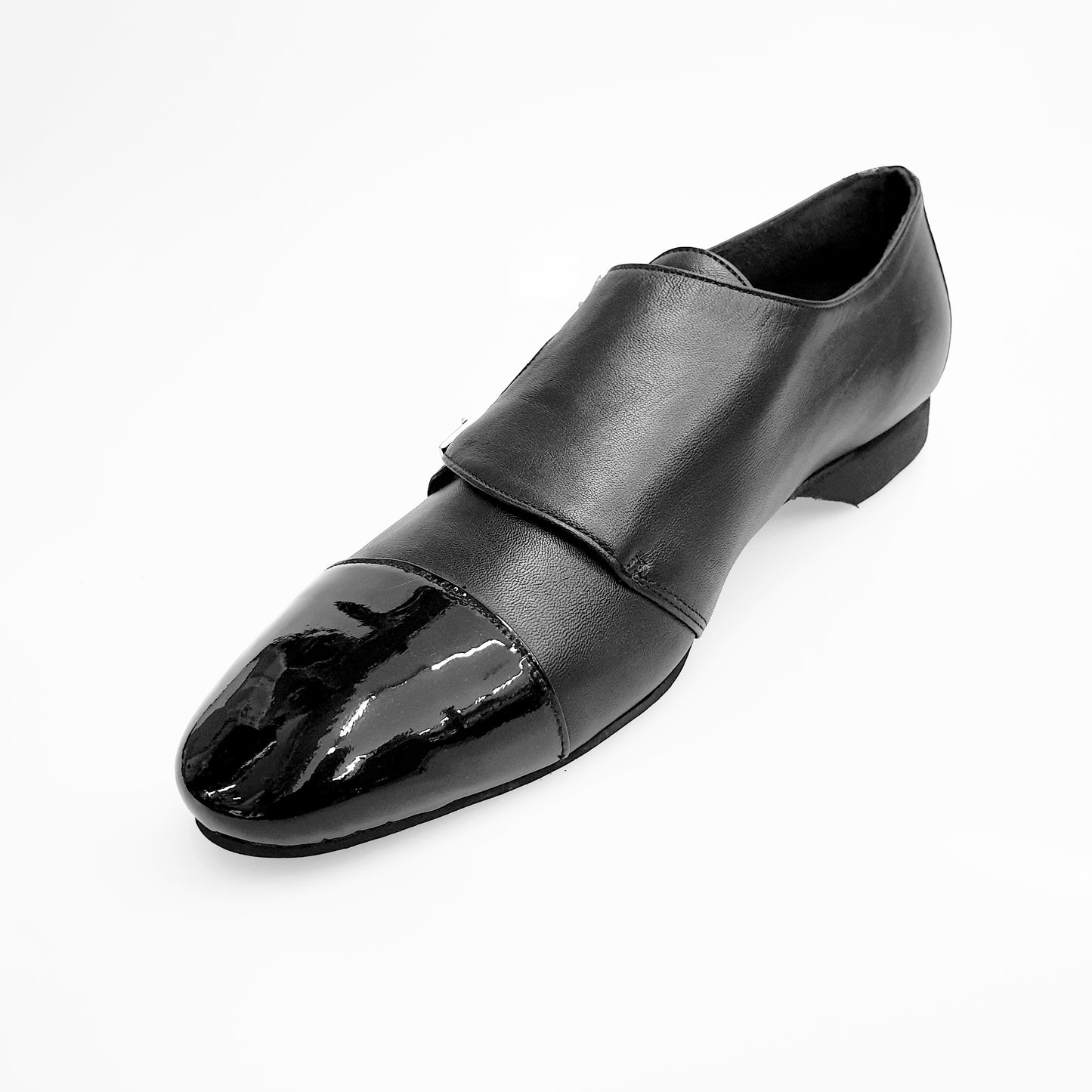 Scarpa da uomo Bristol Wish Dance Shop in pelle nera con doppia fibbia e inserto in vernice nera, stile elegante e classico