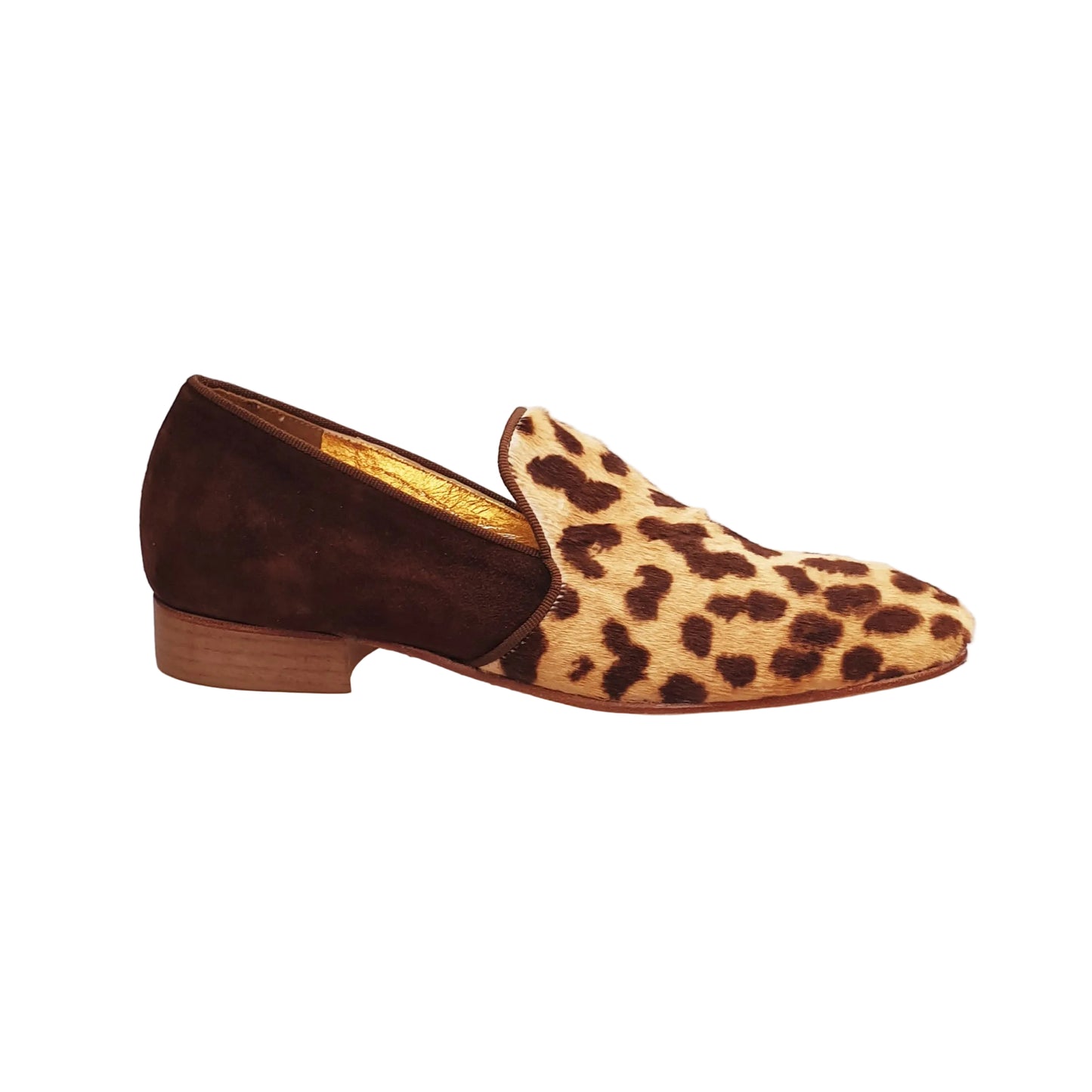 Scarpa da uomo AKIM (MS21) Wish Dance Shop mocassino in cavallino leopardato beige e camoscio marrone, stile lungo elegante