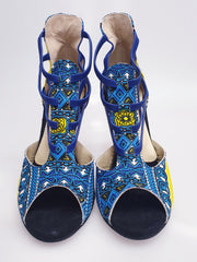 Carica immagine nella Galleria, Lilith - Sandalo da Donna in Stile Dakar Daishiki Giallo e Blu
