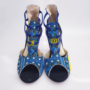 Lilith - Woman's Sandal in Yellow and Blue Dakar Daishiki Style
