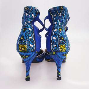 Lilith - Woman's Sandal in Yellow and Blue Dakar Daishiki Style