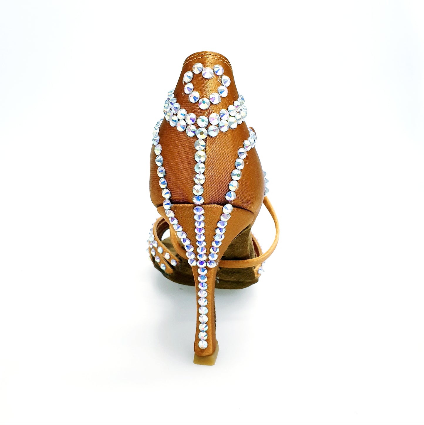 Scarpa da ballo donna Melody QC Plus Wish Dance Shop in raso seta bronzo, con cinturino incrociato e dettagli Swarovski Boreali.