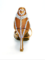 Carica immagine nella Galleria, MELODY QC Plus (45QC) - Scarpa da Ballo da Donna in Raso Seta Bronzo con 5 strisce Senza Rete con cinturino incrociato sul collopiede e Swarovski Boreali Disegno Fantasy Tacco a Rocchettino
