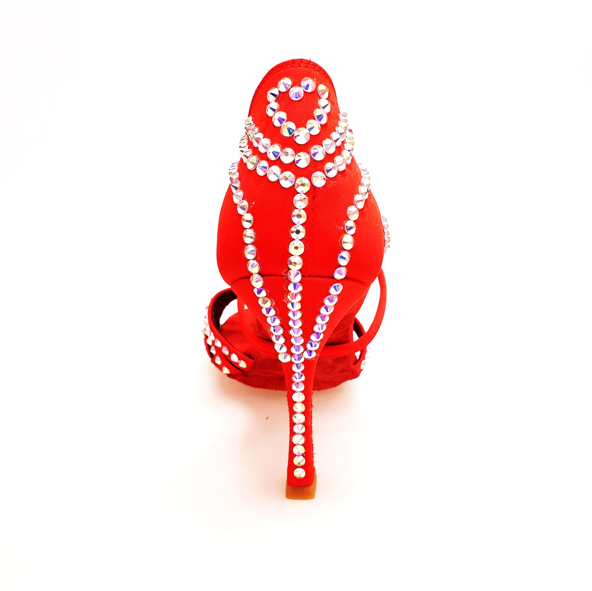 Scarpa da donna Wish Dance Shop Melody QC Plus in raso di seta rossa con cinturino incrociato, dettagli Swarovski e tacco a rocchetto
