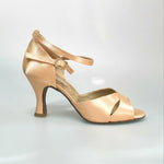 Load image into Gallery viewer, Ely QB (32QB N) - Scarpa Da ballo Basica da Donna in Raso Seta Carne Cinturino doppio alla caviglia tacco a Rocchetto
