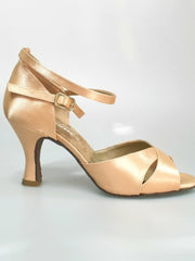 Load image into Gallery viewer, Ely QB (32QB N) - Scarpa Da ballo Basica da Donna in Raso Seta Carne Cinturino doppio alla caviglia tacco a Rocchetto
