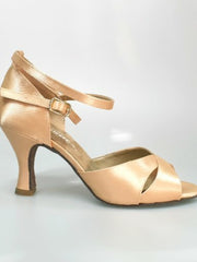 Load image into Gallery viewer, Ely QB (32QB N) - Scarpa Da ballo Basica da Donna in Raso Seta Carne Cinturino doppio alla caviglia tacco a Rocchetto
