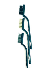 Carica immagine nella Galleria, Tris di Spazzole con dentini in acciaio Pulisci Suola in Bufalo - dentini ottone ravviva Bufalo - dentini setola ravviva Camoscio
