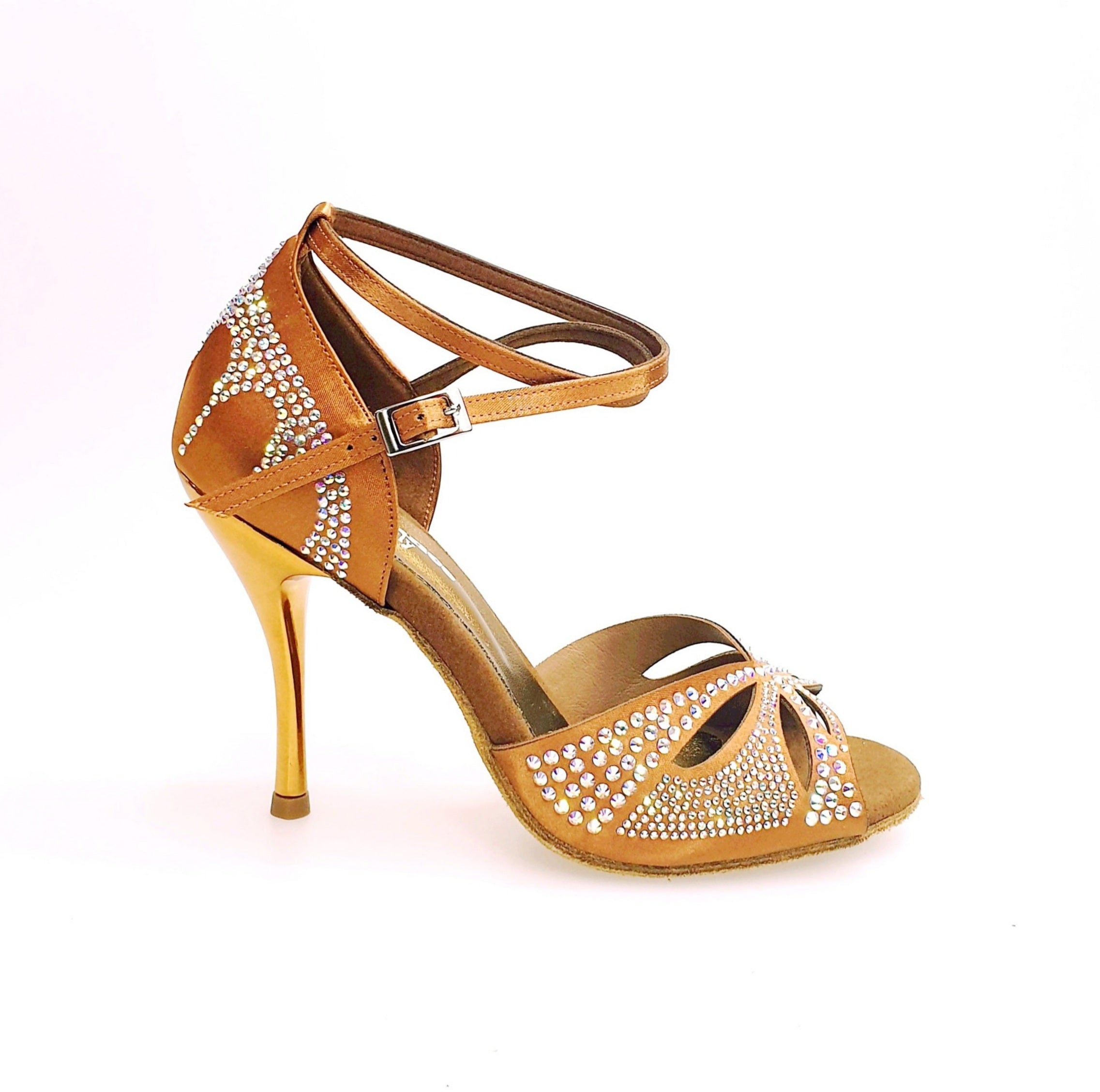 Deluxe Butterfly (L2) - Scarpa da Ballo in Raso Seta Bronzo con Swarovski Boreali e Tacco a Spillo Laminato Oro Ramato