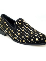 Load image into Gallery viewer, Jack Sparrow (800PJ) - Men&#39;s Loafer in Black Suede with Gold Studs and Black Swarovski Embedded Premium Leather Bottom
