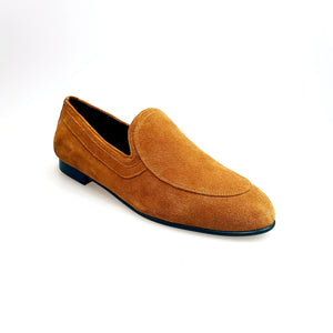 ROMEO (800K) - Mocassino Camoscio Marrone Cammello cuciture cammello foderato in pelle marrone scuro