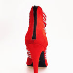 Load image into Gallery viewer, Elizabeth Plus - Sandalo da Donna a Tronchetto con zip nera in Camoscio Rosso e Swarovski Boreali
